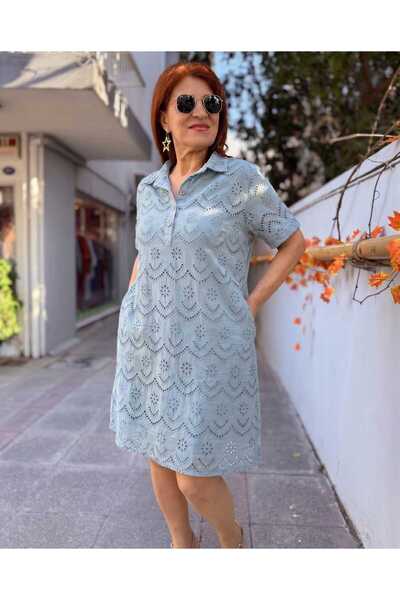 DenizEge Brode Midi Dress Cyan