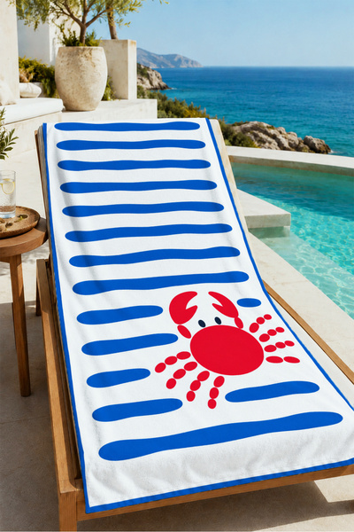 Evmila Prosop de plajă 70x150 cu model de crab cu dungi albastre marin - Pros...
