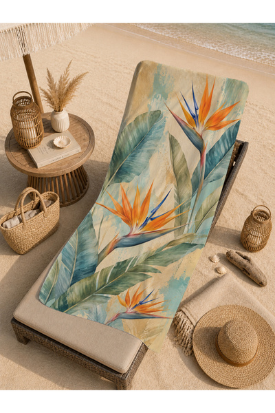 Evmila Prosop de plajă Tropical Paradise Bird cu model floral 70x150 - Prosop...