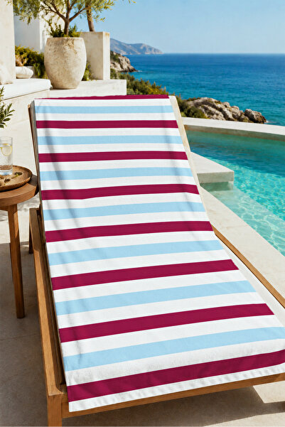 Evmila Retro Burgundy Blue Horizontal Striped Patterned 70X150 Beach Towel - ...