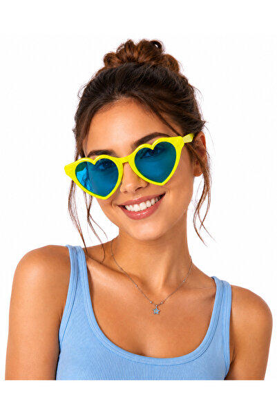 PARTİPORT 25 cm Giant Heart Glasses with Frame Blue Glass Party Glasses Festi...