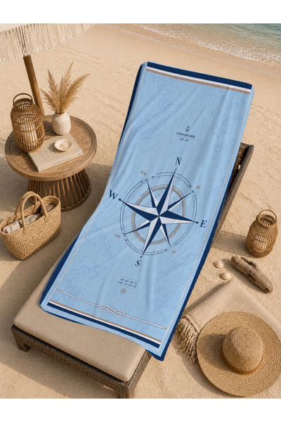 Evmila Vintage Compass Rose Blue Map Patterned 70x150 Prosop de plajă - Proso...