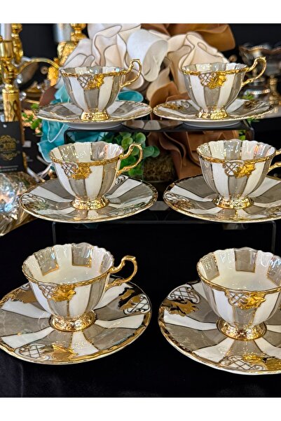 Handmade ESTERHOMEDECOR Hand-Painted Porcelain Coffee Cup Set for 6 People