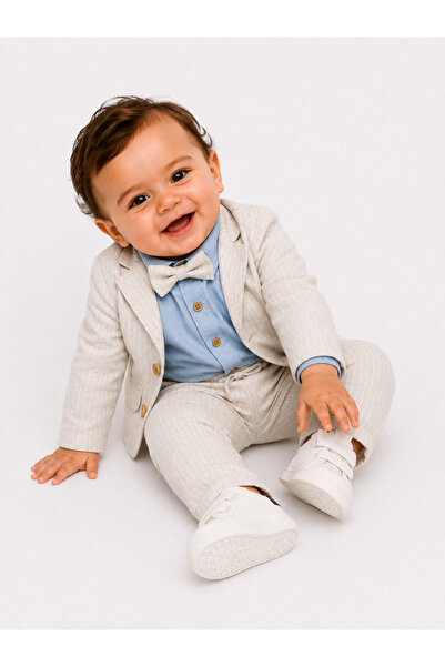 tinytrends Erkek Bebek Zıbınlı Gömlek Papyonlu Takım Elbise