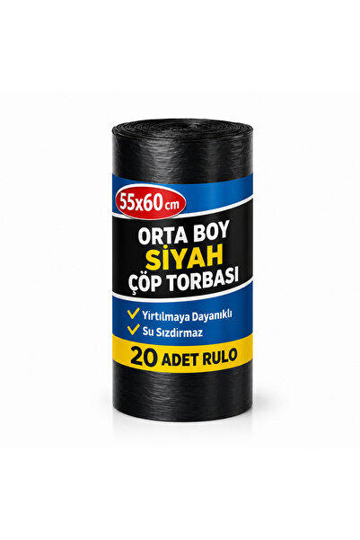 Orta Boy Çöp Torbası Siyah 55 x 60 cm 1 Paket Dayanıklı Ev ve İş Yeri Kullanımına Uygun (20 Adet)