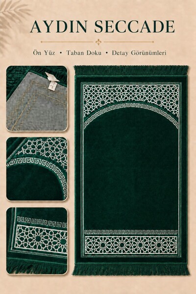 İlkbenaldim Aydın Seccade Lined Velvet Soft Textured Prayer Mat |   Green