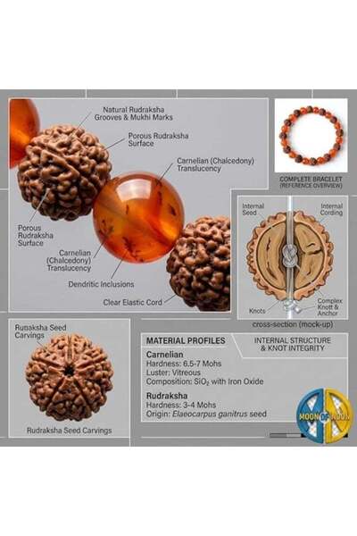 Moon of Noon Rudraksha & Red Agate Beaded Bracelet – Natural Gemstone Stretch Bracelet for Men & Women – Spiritual Healing Yoga Jewelry Gift