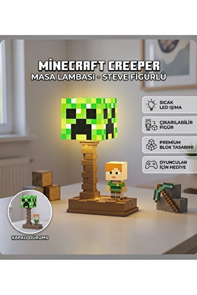 lstri Minecraft LED Gece Lambası Overworld Çocuklar ve Oyuncular İçin Masa La...