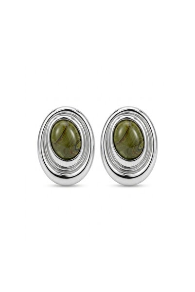 Charmist Steel Louvre Stone Earrings Khaki