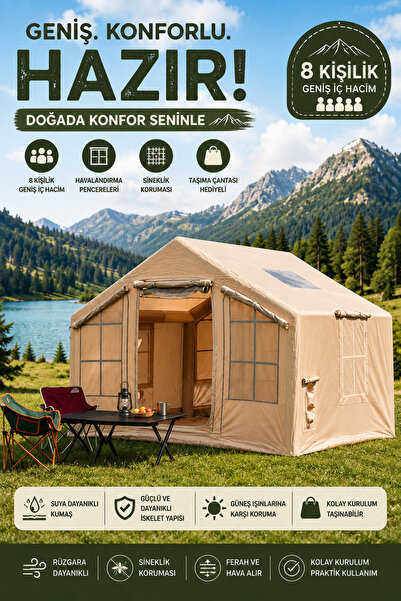 Realx 8 Kişilik 4 Mevsim Su geçirmez 300x250x220 Cm 420D Oxford Kumaş Bacalı&...