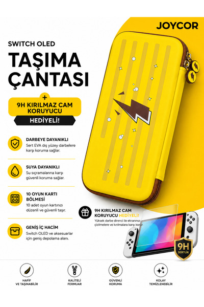 JOYCOR Switch OLED N-S Taşıma Çantası 10 Kart Bölmeli Sert Kasa + Glass Ekran...