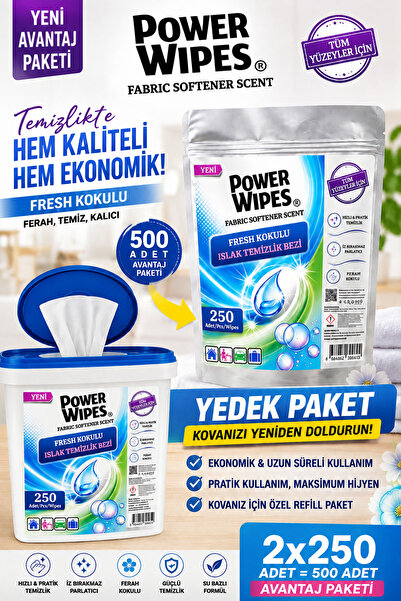 Power Wipes Fresh Scented Wet Bucket Wipes 500 Sheets (250+250) Bucket + Refi...