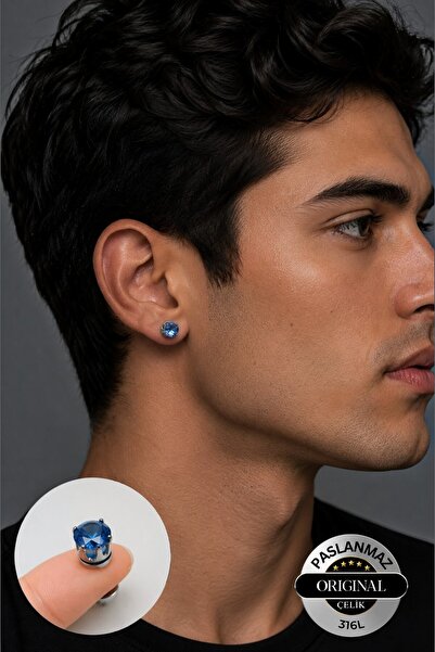 Lynare Non-Perforated Magnet Crystal Stone Men's Women's Unisex 316 L Steel E...
