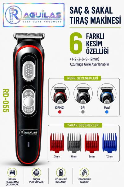 AGUILAS RD-055 Saç Sakal Tıraş Makinesi Şarjlı Kablosuz Erkek Saç Kesme Makin...