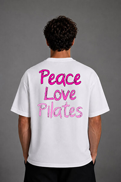 VSRN Λευκό μπλουζάκι oversize με σχέδιο Love Pilates και στάμπα στην πλάτη