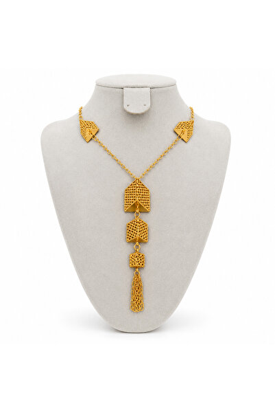 BELLA CİAO Stainless Steel Gold Plated Flange Design Necklace and Earrings Se...