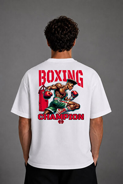 VSRN Μπλουζάκι Oversize σε λευκό χρώμα με σχέδιο Boxer στην πλάτη