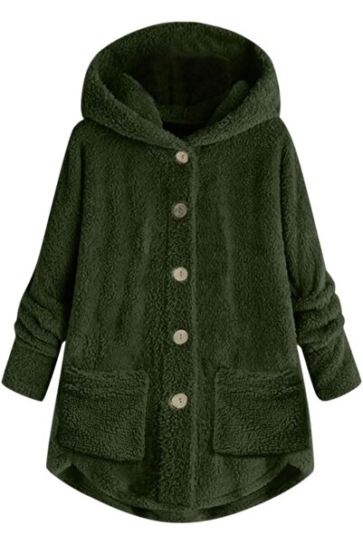 GENERAL Women Hoodies Warmt Coat, Ladies Solid Long Sleeve Button Plus Size P...