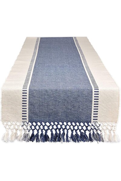 DII Dobby Stripe Woven Table Runner, 13x72-inch, French Blue | Woven Decorati...