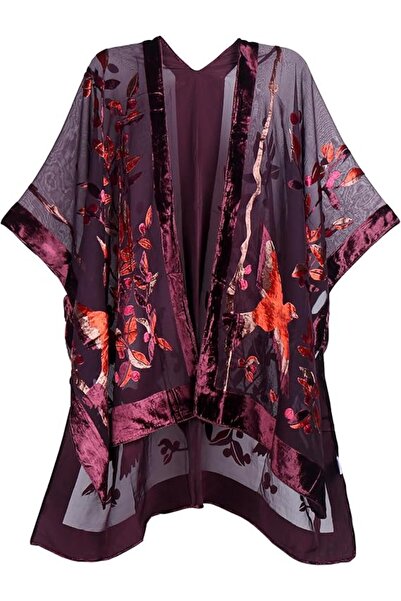 MJP MJ SERECA Women's Burnout Velvet Kimono Long Cardigan Cover Up Without Ta...