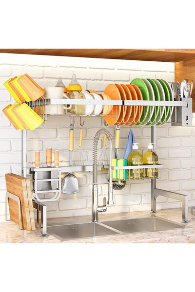 SNTD Silver Color Stainless Steel Plate Rack for Dishes and Tableware Adjusta...