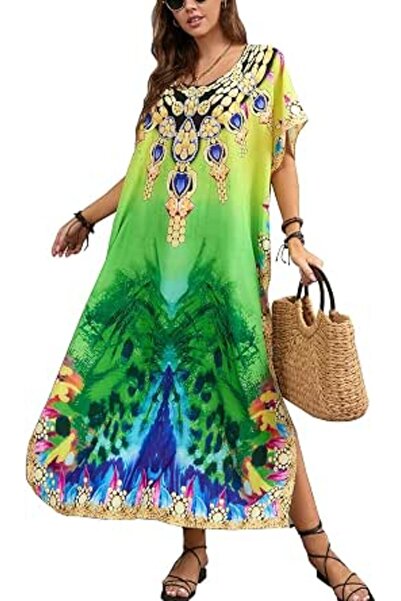 YouKD Women's Long Kaftan Maxi Bohemian Dress Beach Coverup Robe Roomy Kimono...