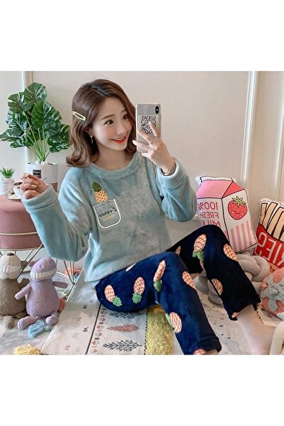 GENERAL Women'S Pajamas Set Winter Thick Warm Flannel Pajamas Set