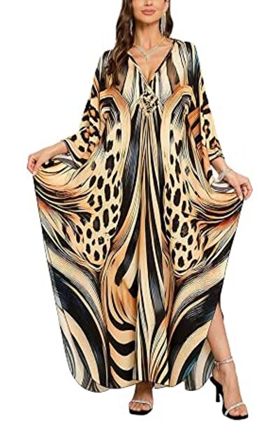 GENERAL Women's Bohemian Kaftan Maxi Loungewear Oversized Nightgown Homewear ...