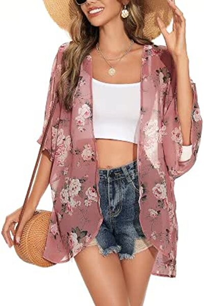 GENERAL Womens Kimono Beach Cover Up Chiffon Cardigan Floral Tops Loose Capes