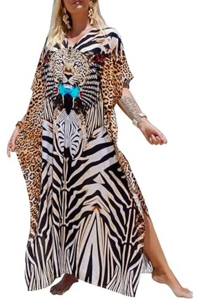 GENERAL Women's Cotton Kaftan Loungewear Boho Homewear Oversized Kimono Maxi ...