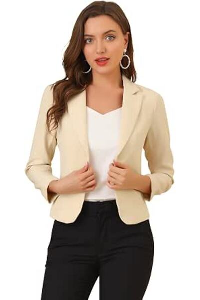 Allegra K Women's Open Front Office Work Business Crop Suit Blazer Jacket