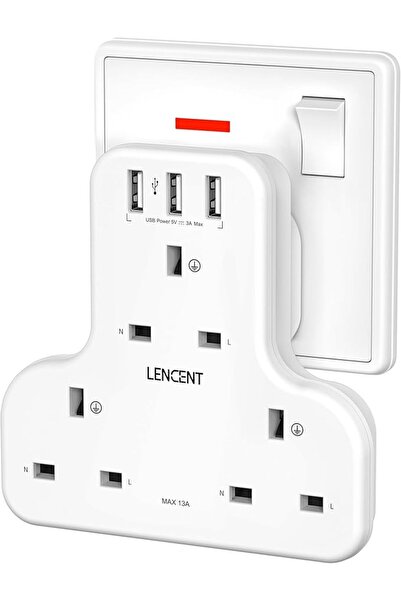 GENERAL Lansient Extension Socket Plug,3 Way Multi-Port Plug Outlet Extender ...
