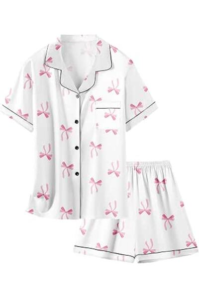 GENERAL Schbbbta Girls Boys Satin Pajamas Set, 2Piece Silk Nightwear Button-D...