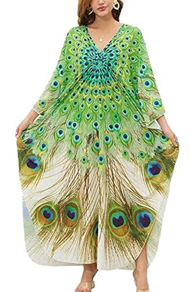 YouKD Maxi Dress V-Neck Kaftan Boho Robes Beach Cover-ups Dress Maxi Garment ...