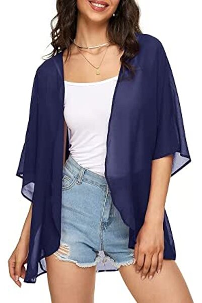 Indian's Women's Solid Puff Sleeve Kimono Cardigan Loose Cover Up Casual Blou...