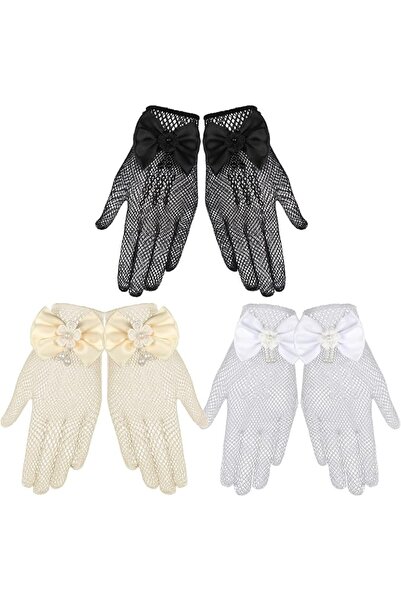 NALACAL 3 Pairs Girl Net Lace Gloves Tea Party Gloves Princess Gloves Bow Tie...