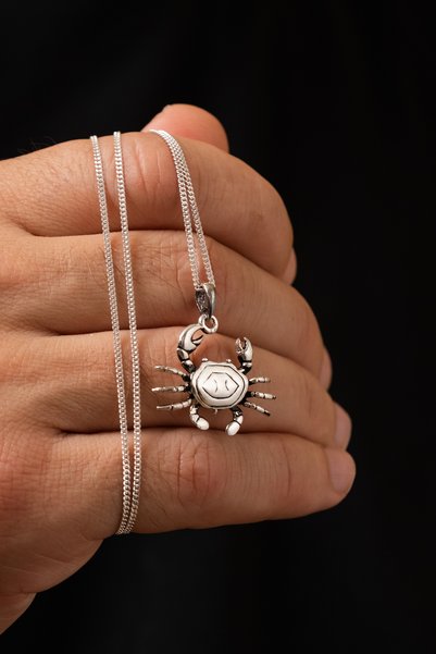 Ebrar Silver Gümüş Yengeç Kolye 925 Ayar Gümüş Yengeç Figürlü Unisex Kolye Ye...