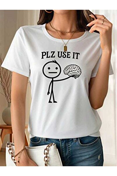 23ERVA Funny Women's Plz Use It Stick Figure Brain Design, Pure Cotton T-Shir...
