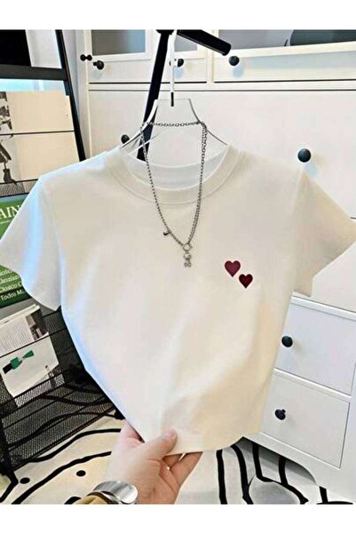 23ERVA Cute Heart Design, Women's Love Pattern, Pure Cotton T-Shirt, Summer C...