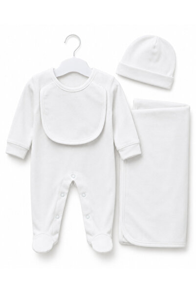 Baby Gift Newborn Baby 4 Piece Layette Set with Swaddle Blanket - White