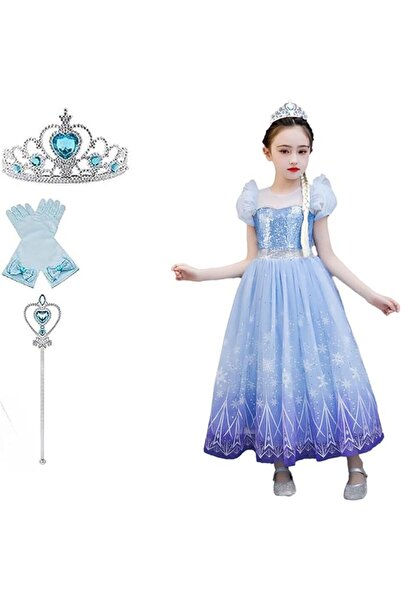 fitto Snow White Princess Dress With Buffed Shoulders Neckless, Headband, Tia...