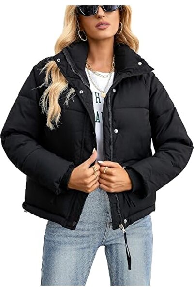 GENERAL GXFGZZRS Womens Winter Cropped Puffer Jacket Long Sleeve Stand Collar...