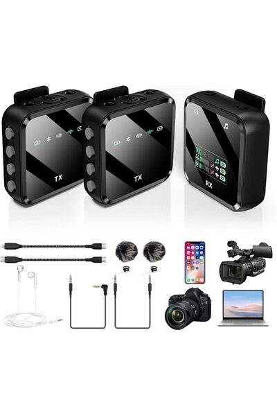 EXCEFORE Wireless Lavalier Microphone, 2.4G lavalier microphone wireless (2TX...