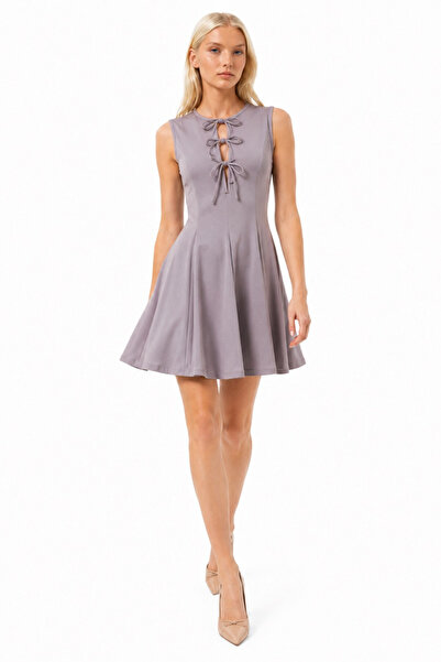 Asfaha Fashion Women's Front Tie Detailed Waist Pleated Mini Dress