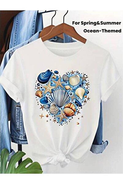 2BIR Casual Style, Women's T-Shirt, Ocean-Themed Shell Starfish Design, Sprin...