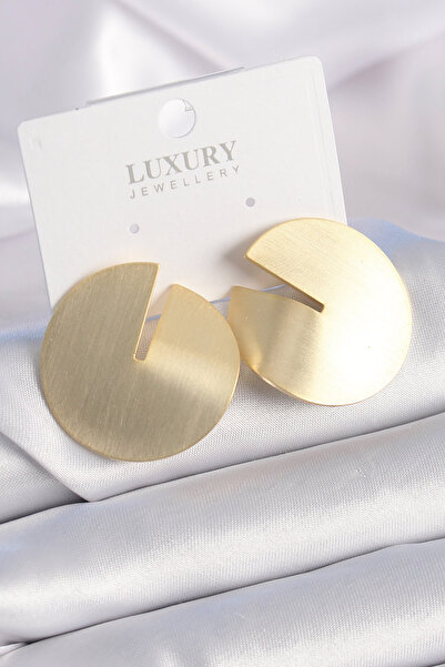 Clariss Brass Gold Color Circle Plate Model Women's Earrings