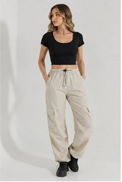 Gokco Cargo Pocket Parachute Fabric Women's Trousers