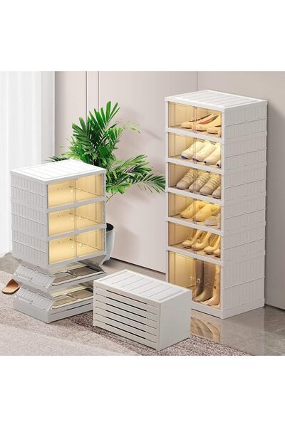 TRASSLE Shoe Organizer Box, 6-Tier Foldable Shoe Rack Organizer for Closet 12...