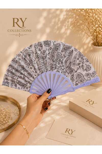 rycollections مروحة يدوية قابلة للطي من قماش أكيرديون كريمي بنمط شال (بايسل)