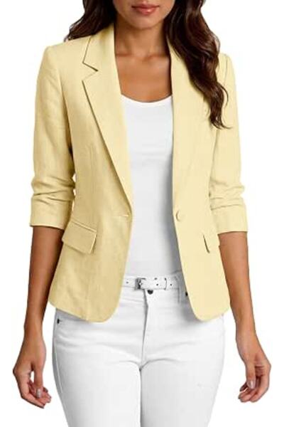 Minar Mina Self 2026 Women's Summer 3/4 Sleeve Linen Blazer - Lightweight Bre...